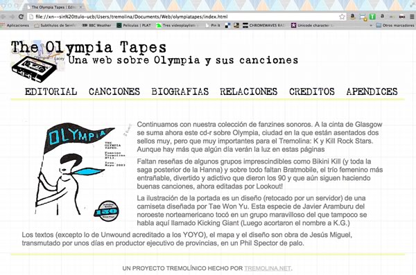 captura de pantalla de la web de las Olympia Tapes